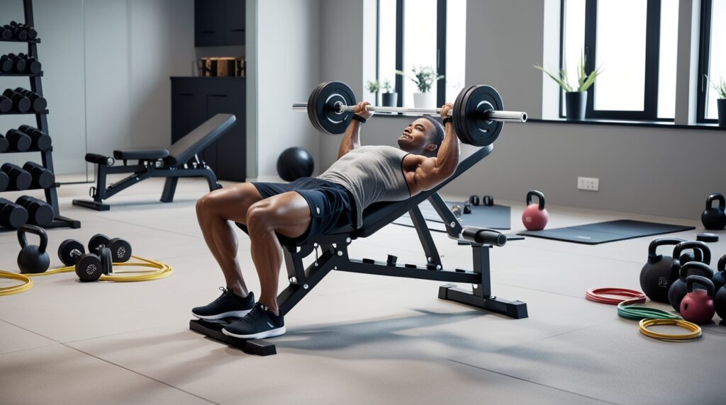 exercie physique sur un banc de musculation multifonction par un sportif déterminé