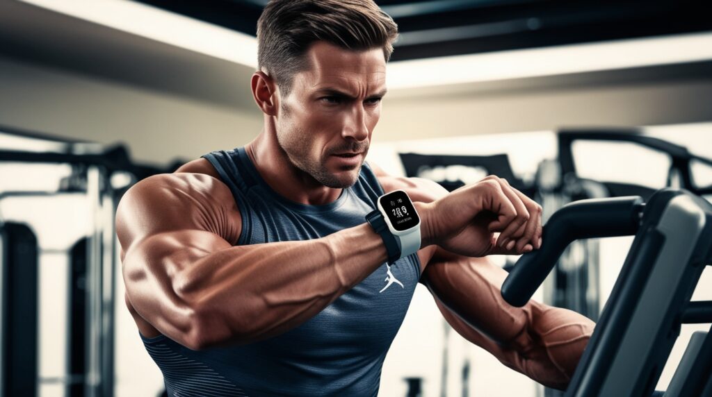 athlète consulte sa montre de sport pour hommes pour suivre ses performances