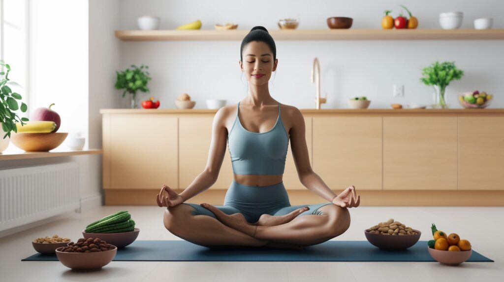 Photo de sportif pratiquant l'alimentation et yoga